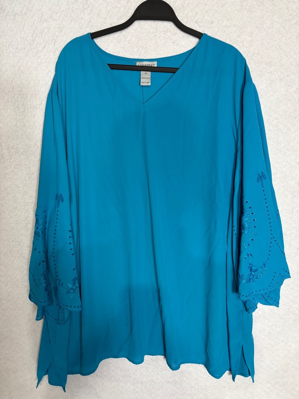 Catherine’s Turquoise Embroidered Bell-Sleeve Women's Top